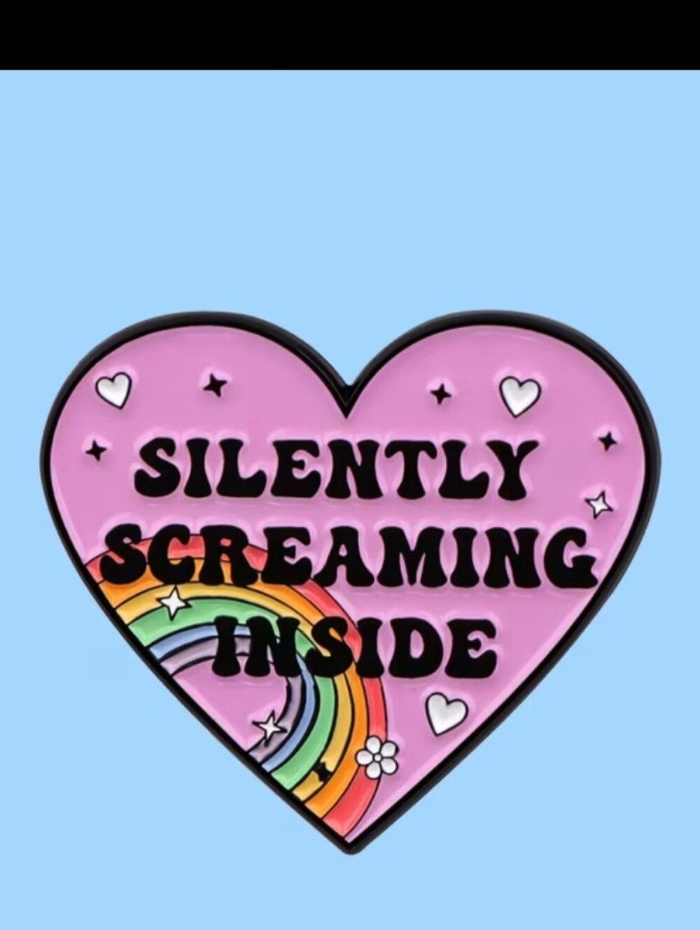 Pink Heart Brooch with Rainbow Accent - Silently Screaming Inside